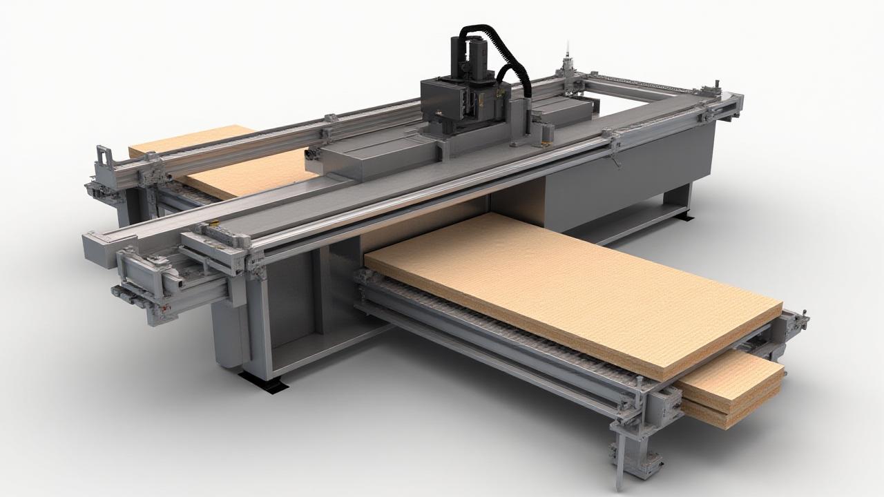 3D-Rendering einer optimierten Schleifmaschine für Holzplatten