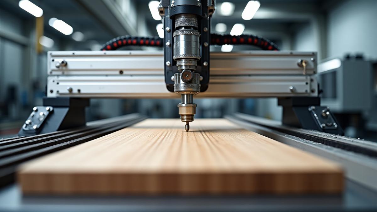 Modern industrial woodworking machinery in operation, showcasing precision and technological advancement.